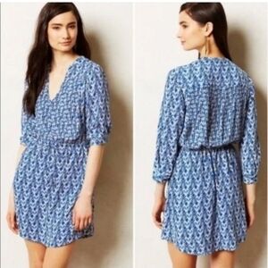 Maeve Anthropologie Erina Mini Dress Blue Floral Wonen S pull On Casual Vacation